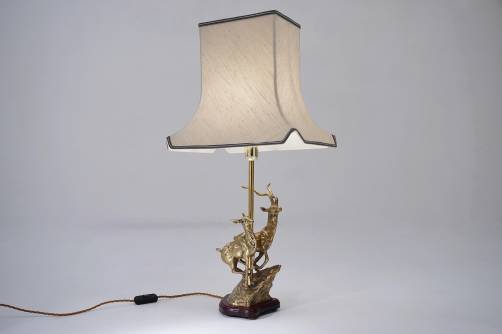 Brass deer table lamp, sculpture of a doe & deer by Regina, 1970`s ca, Italian